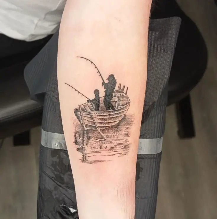 father and fishing on a boat tattoo