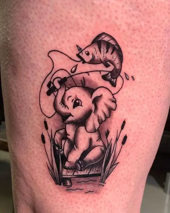 fishing elephant tattoo