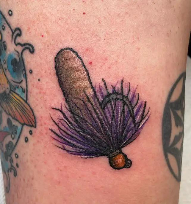 fishing lure tattoo in colour