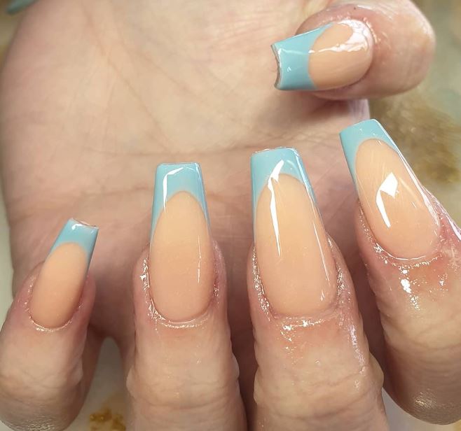 french manicure with blue tips