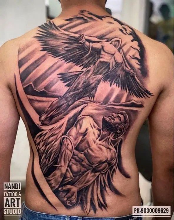 full back Icarus and Daedalus Tattoo-