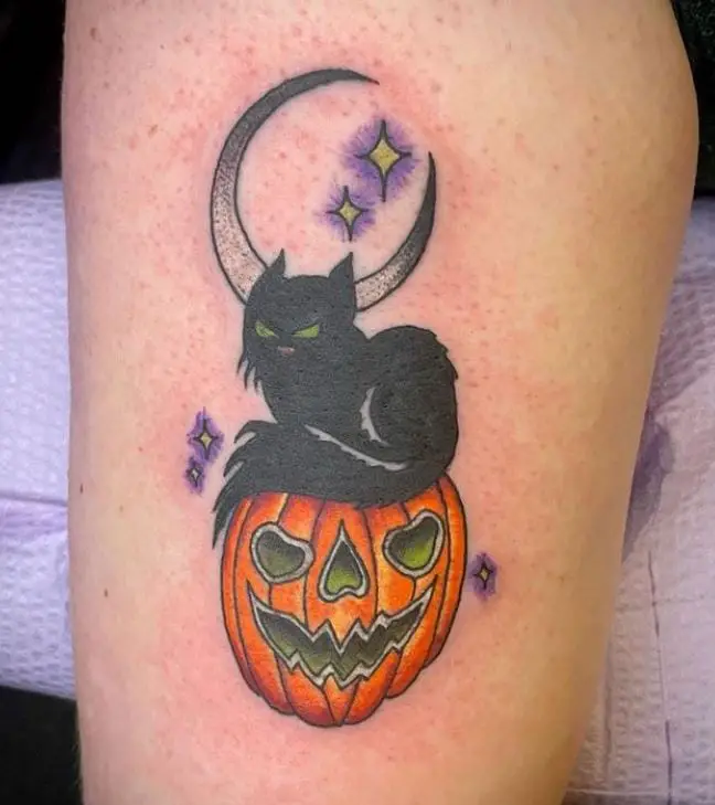 halloween themed moon and stars tattoo