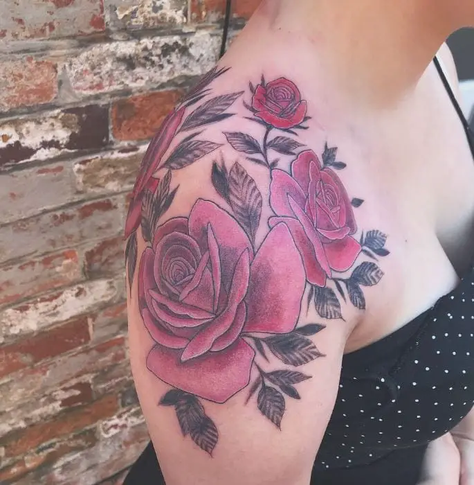 large coloured roses tattoo
