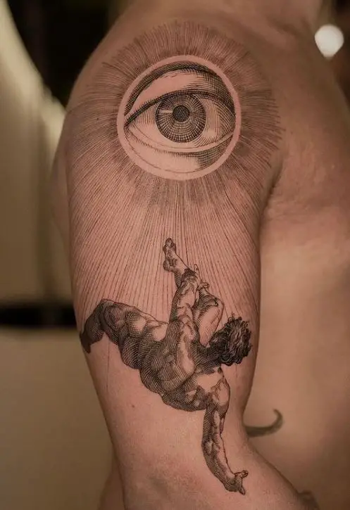 large tattoo of the fall of icarus