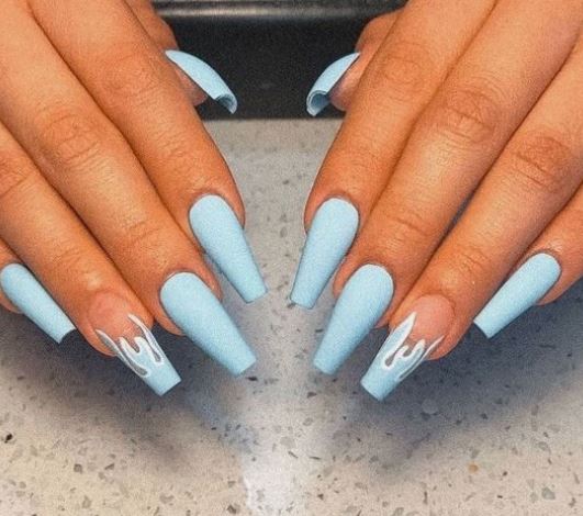 matte baby blue nails