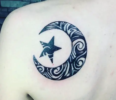moon and star shoulder tattoo