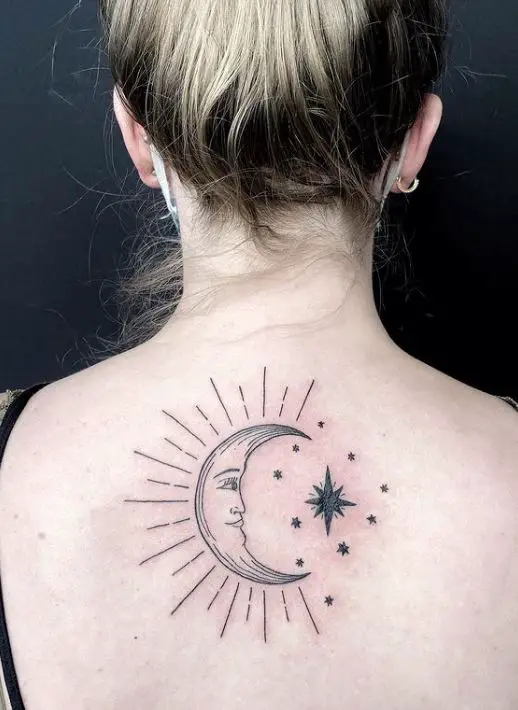 moon and stars back tattoo