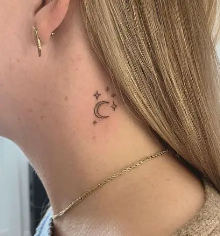 moon and stars neck tattoo