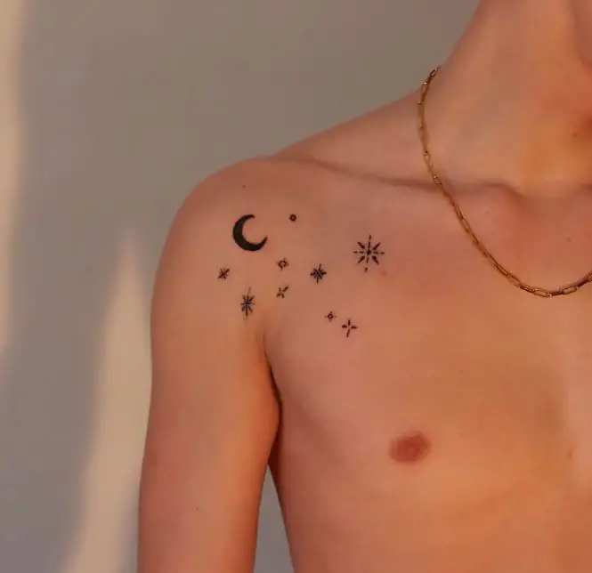 moon and stars shoulder tattoo for men