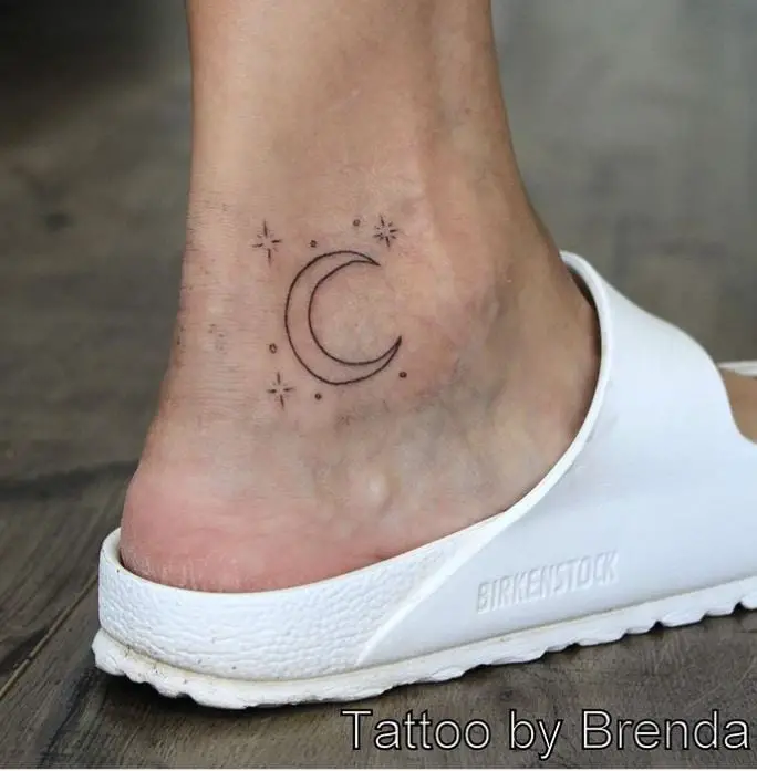 moon and stars tattoo on the ankle