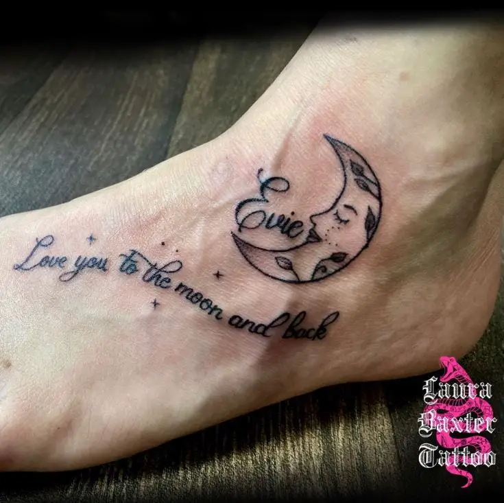 moon and stars tattoo with wording