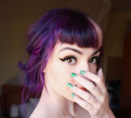 pastel pink on purple bangs