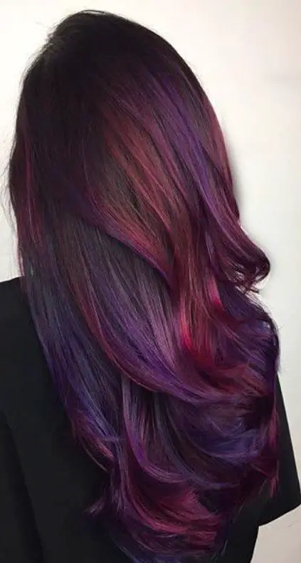 pink and purple hair shades on dark hair