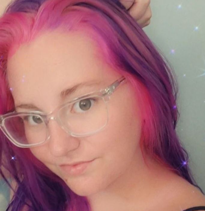 pink highlights on dark purple hair