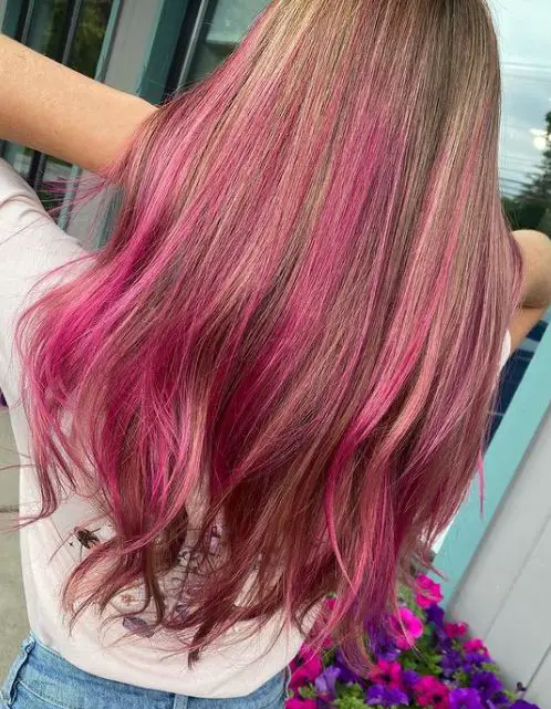 pink highlights on light brown hair