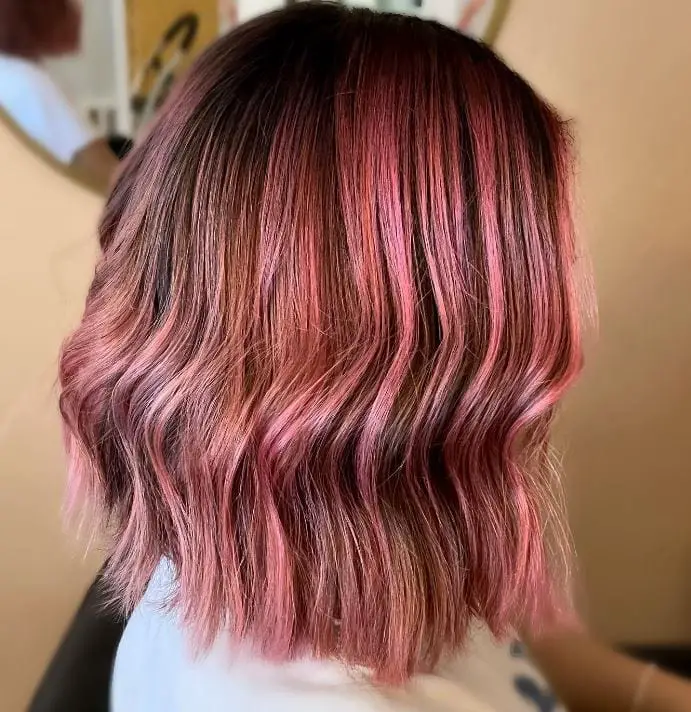 pink highlights on short light brown hair