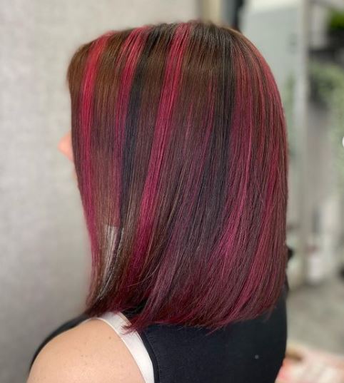 pink highlights on straight hair