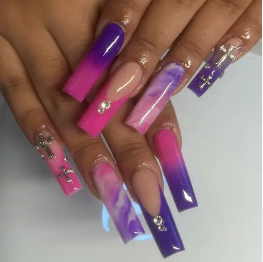 pink & purple freestyle nails