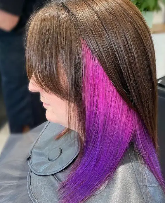purple and pink Peekaboo Color on brown hair