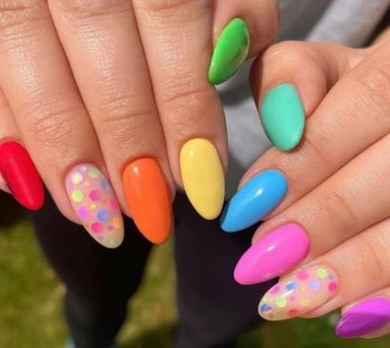 rainbow nails with different colors on each finger