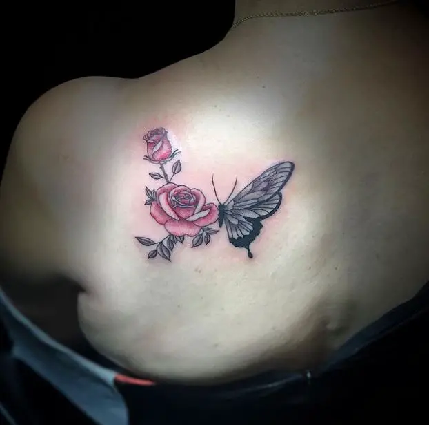 red rose and black butterfly tattoo