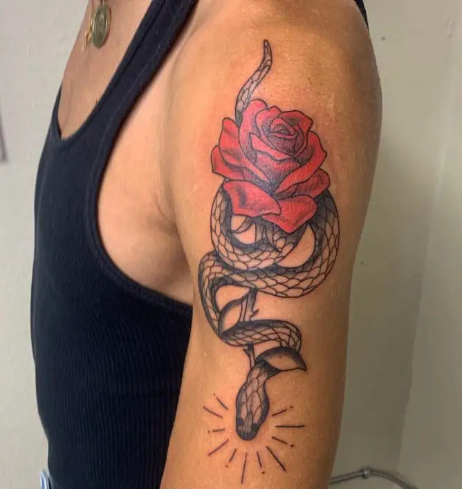 red rose and snake tattoo