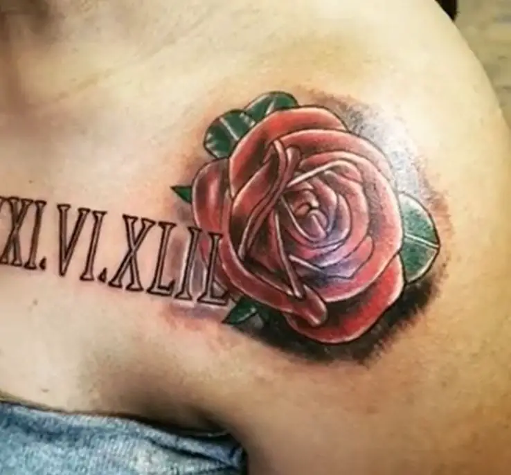 rose tattoo with roman numerals
