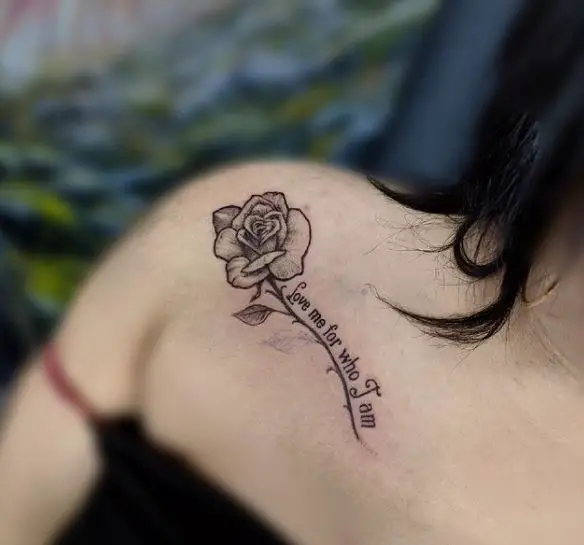 rose tattoo with wording