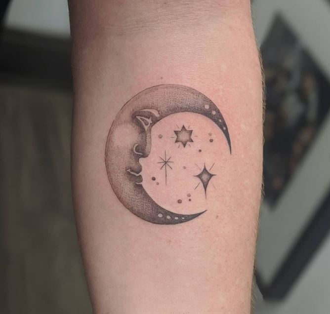 shaded moon and stars tattoo
