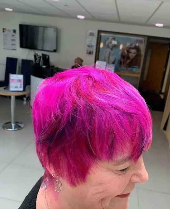 short pink hair with purple
