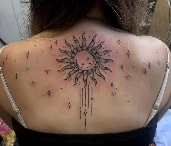 shoulder wide Sun, Moon and Stars Tattoo
