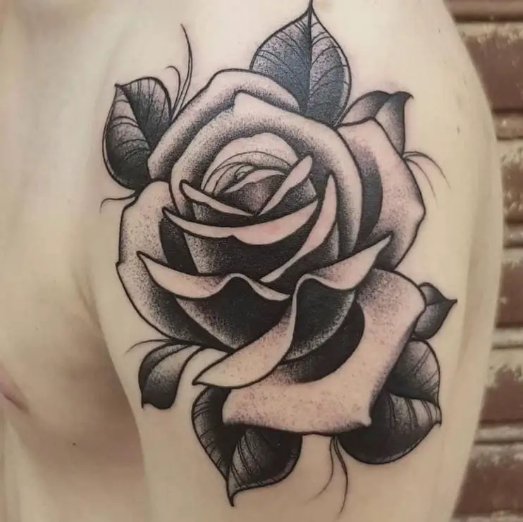 single rose tattoo with dot work