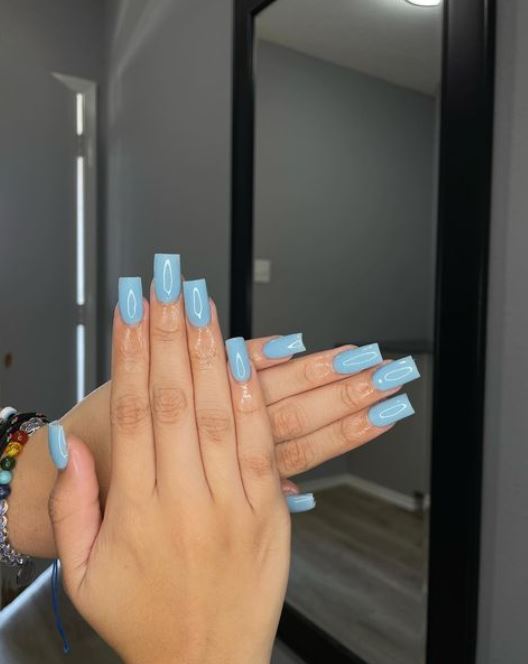 squared blue nails