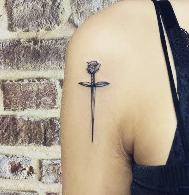 sword-rose shoulder tattoo