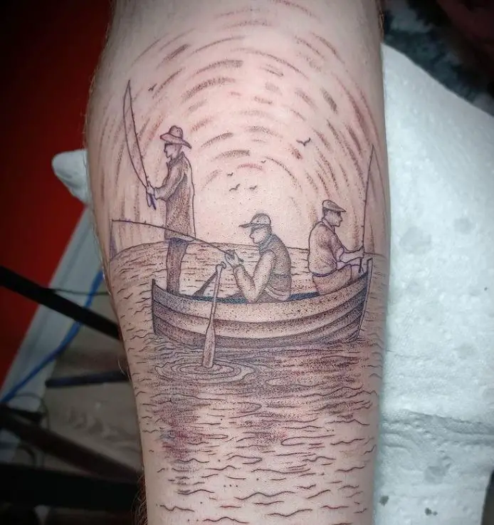 tattoo of people fishing on a boat