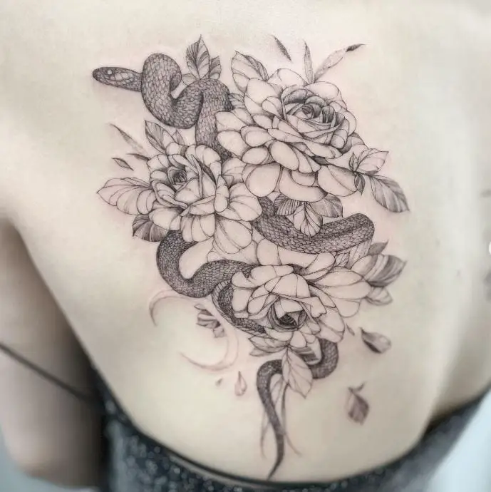 tattoo of roses and a snake