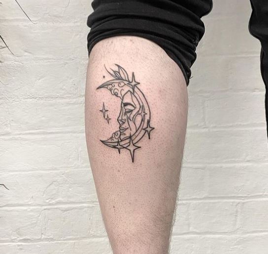 traditional moon and stars tattoo