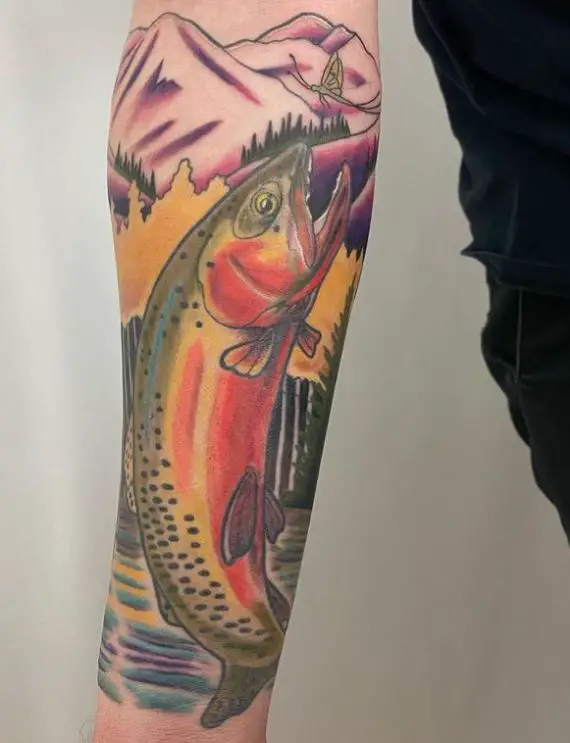 trout fish and sceneray tattoo