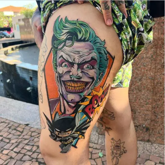 Batman Joker Tattoo on The Thigh