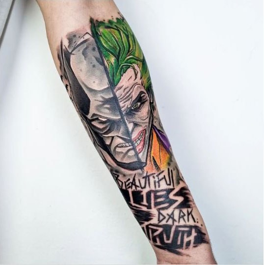 Batman VS Joker Watercolor Tattoo