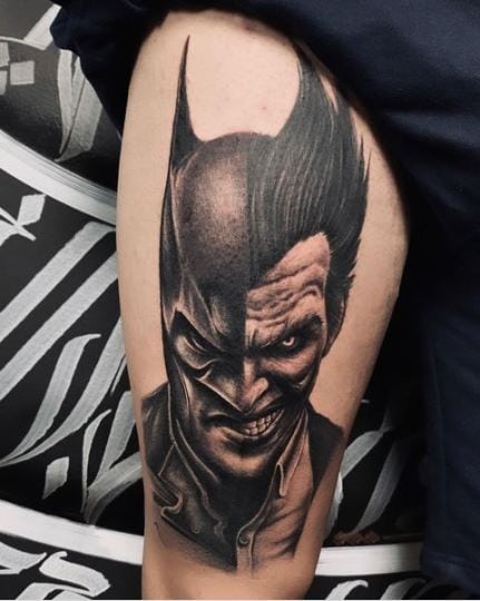 Batman and Joker Combined Tattoo Design