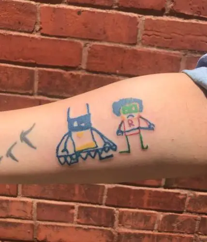 Batman and Robin Tattoo As Kid Drawing Style