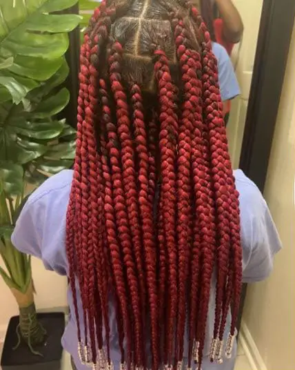 Beaded Red Jumbo Knotless Braids