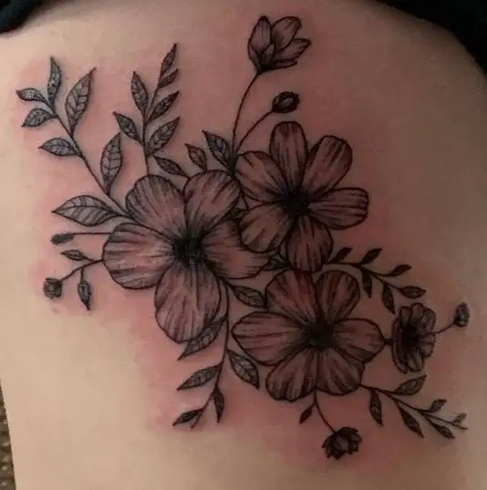 Black Bold Flowers Ribs Tattoo