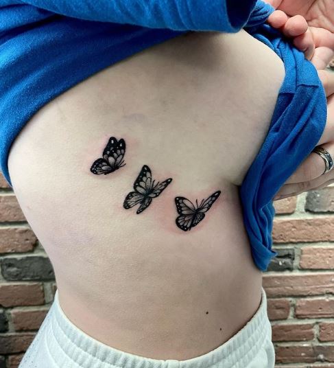 Black Inked Fresh Butterflies Tattoo
