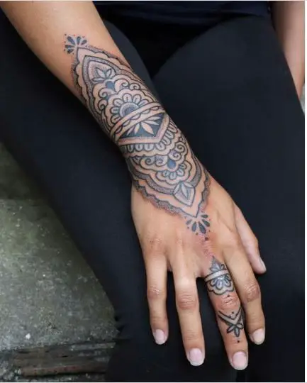 Black Inked Lotus Theme Tattoo