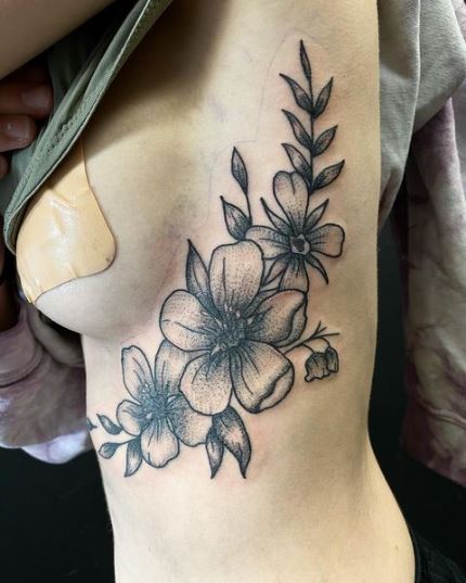Black Work Floral Art Tattoo
