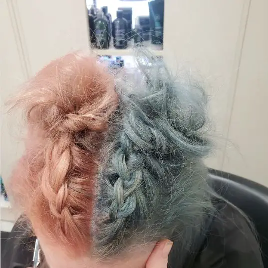 Blue and pink half and half hair