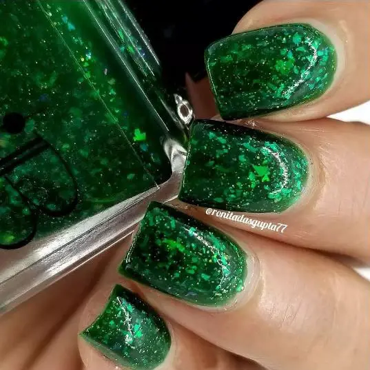 Bright Emerald Green Jelly Nails With Glitters