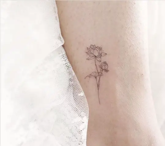 Bud and Bloomed Lotus Line Art Tattoo